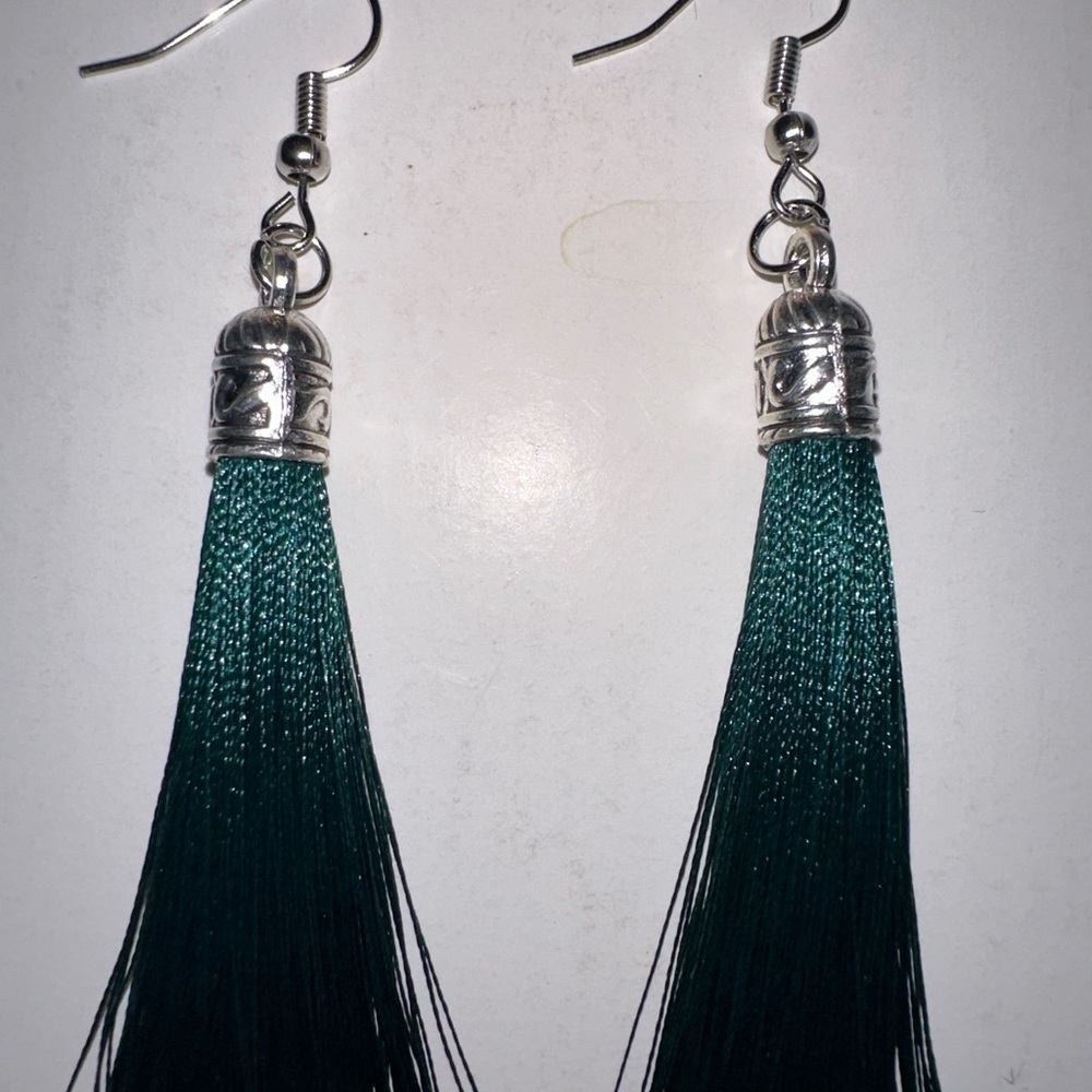 Dark green tassel earrings